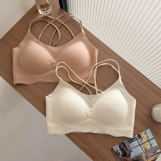 Cozy 透心涼 冰絲顯胸交叉美背固定杯無痕無鋼圈內衣套裝 顯胸內衣 冰絲內衣 涼感內衣
