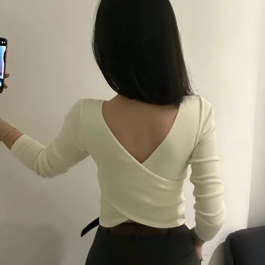 Cozy深V交叉美背磨毛保暖長袖背心 杯墊 bratop 小可愛