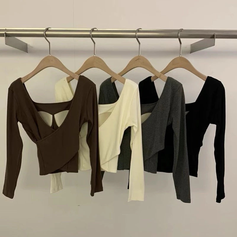 Cozy深V交叉美背磨毛保暖長袖背心 杯墊 bratop 小可愛