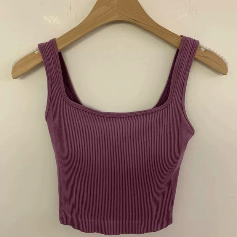 Cozy超彈!方領螺紋棉固定杯包副乳bratop小可愛