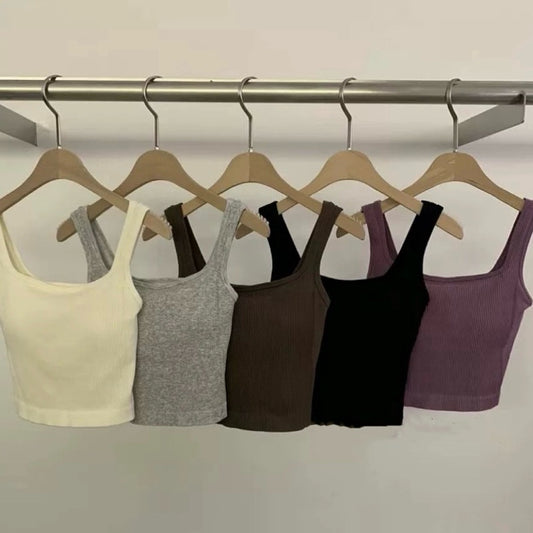 Cozy超彈!方領螺紋棉固定杯包副乳bratop小可愛