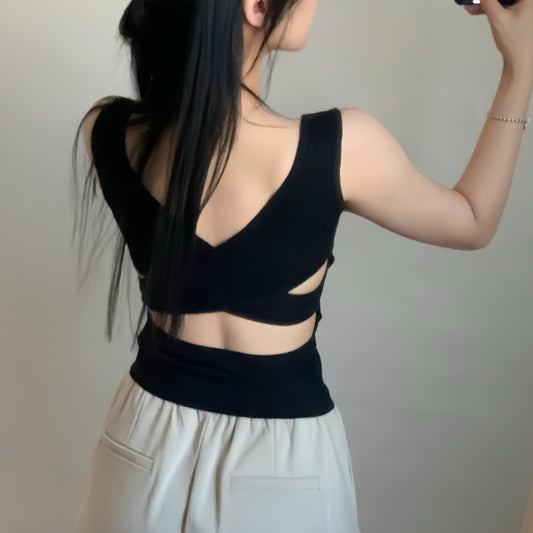 Cozy寬肩羅紋交叉美背bratop/小可愛 胸墊 固定杯 女上衣