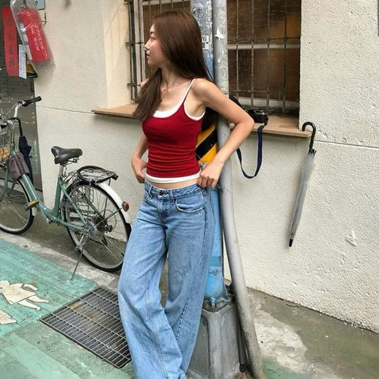 Cozy細肩帶假兩件棉質bratop 小可愛 胸墊 背心