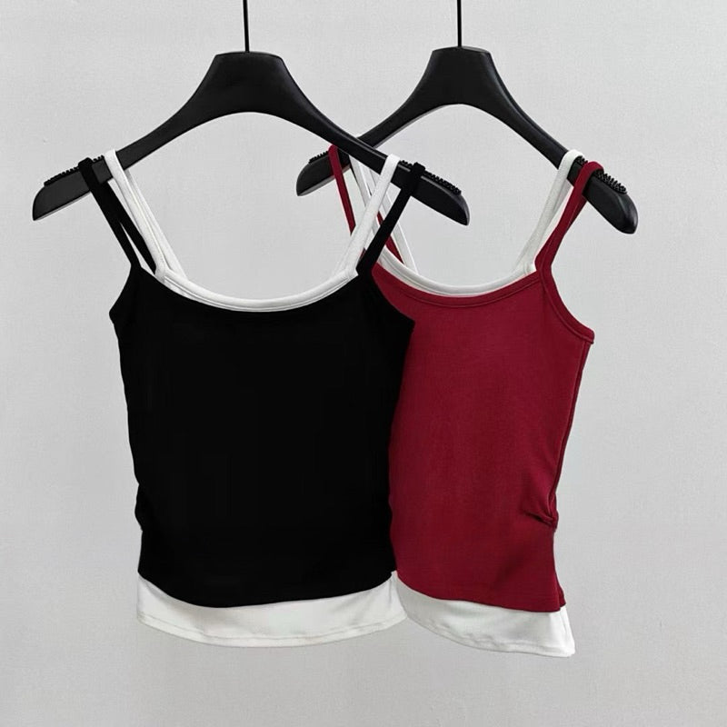 Cozy細肩帶假兩件棉質bratop 小可愛 胸墊 背心