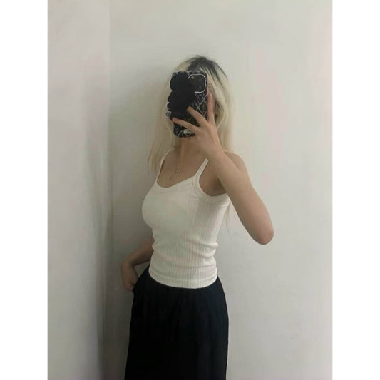 Cozy 細肩坑條紋百搭固定杯中長版顯瘦bra top 背心 小可愛