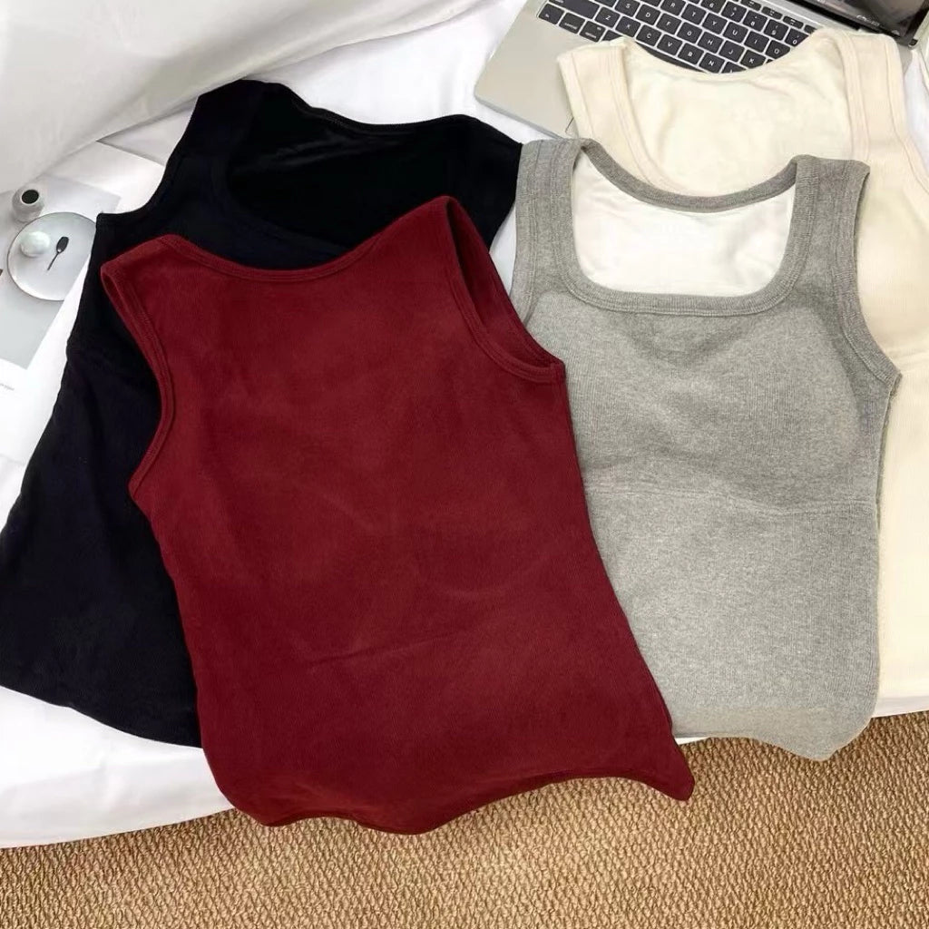 Cozy 暖🔥寬肩加絨保暖固定杯中長版背心bratop 小可愛 女裝上衣