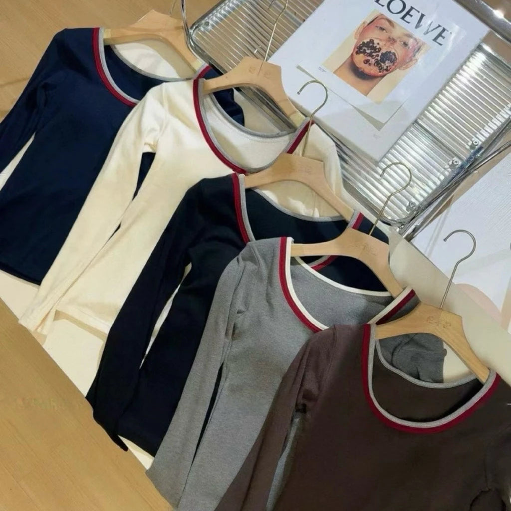 Cozy 磨毛撞色保暖固定杯長袖上衣 女裝上衣