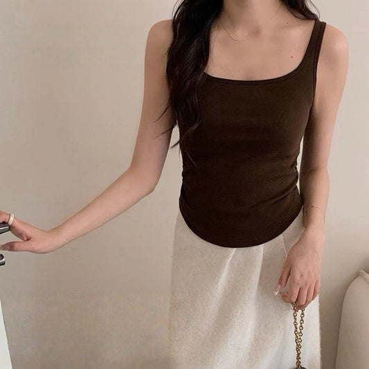 Cozy 寬肩方領抓皺顯瘦磨毛固定杯bratop 小可愛 女裝上衣