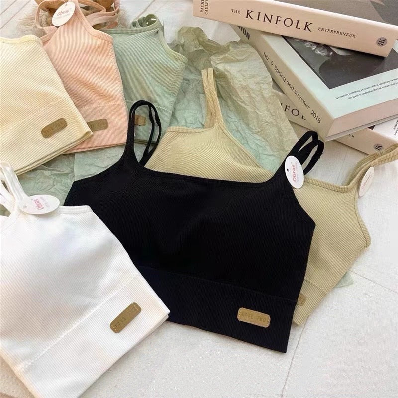 Cozy🍀小清新高質感雙細肩裸氨棉 彈性 包副乳固定乳膠杯 Bratop小可愛