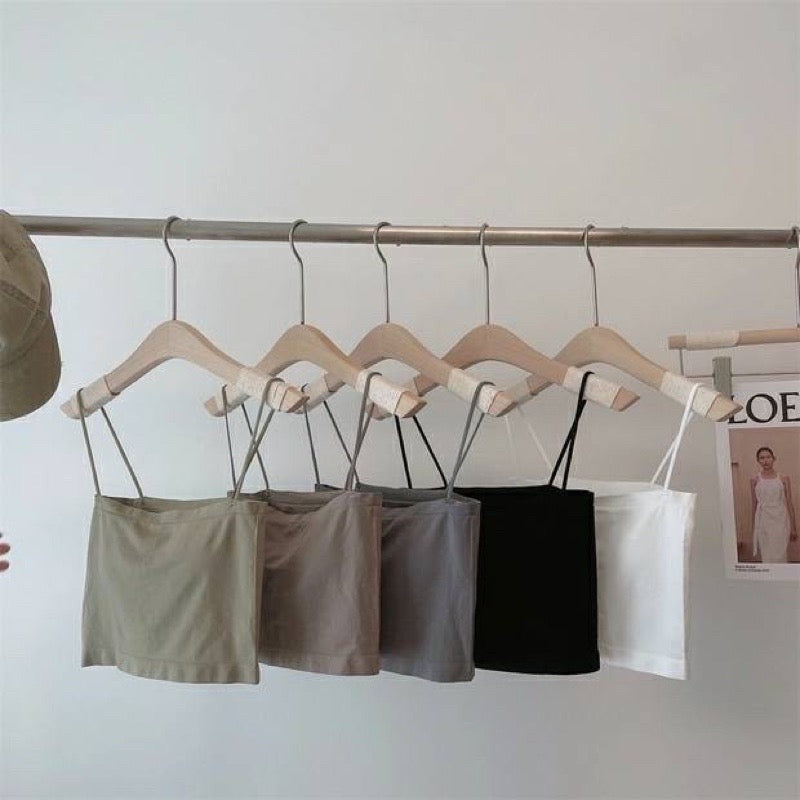 Cozy🔥真心不騙熱賣款現貨🔥細肩帶平口短版 長版親膚固定杯 莫代爾棉 面膜彈性大小可愛Bra top