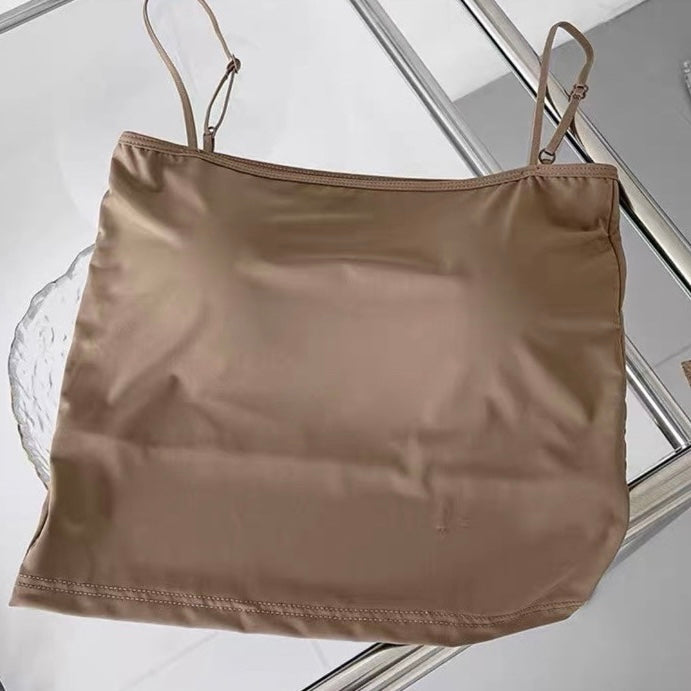 Cozy💕必入手 多色 冰絲細肩 一字美背 固定杯透氣彈性中長版小可愛 Bratop