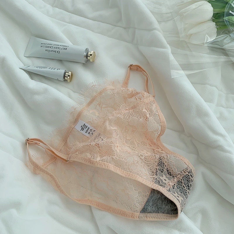 Cozy歐美性感睫毛蕾絲細帶 低腰鏤空透明三角褲