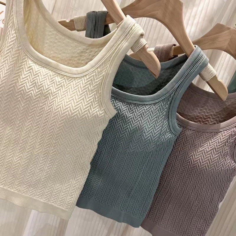 Cozy寬肩針織保暖乳膠固定杯 磨毛發熱中長版背心