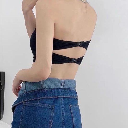 Cozy性感冰絲素面平口雙扣造型美背 固定乳膠杯 小可愛Bratop