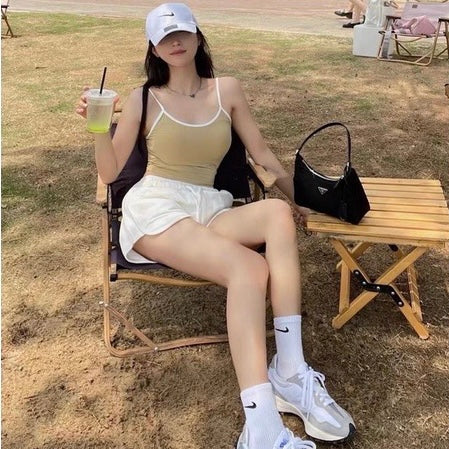 Cozy🍦冰淇淋色系撞色細肩冰絲彈力舒適 固定杯Bratop小可愛