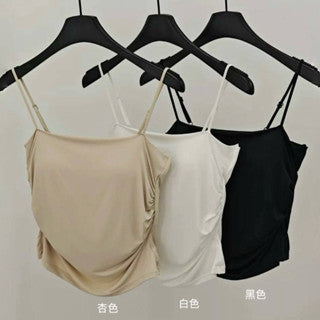 Cozy 細肩冰絲涼感抓皺顯瘦中長版固定杯bratop 小可愛 女裝上衣