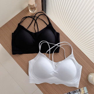 Cozy 透心涼 冰絲顯胸交叉美背固定杯無痕無鋼圈內衣套裝 顯胸內衣 冰絲內衣 涼感內衣