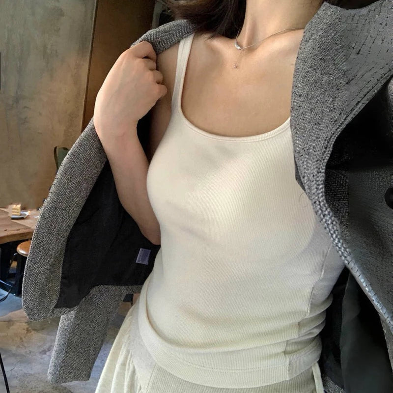 Cozy寬肩方領磨毛保暖bratop 杯墊 背心 小可愛