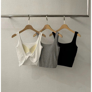 Cozy 辣！棉質寬肩扭結美背固定杯bratop 小可愛 女裝上衣