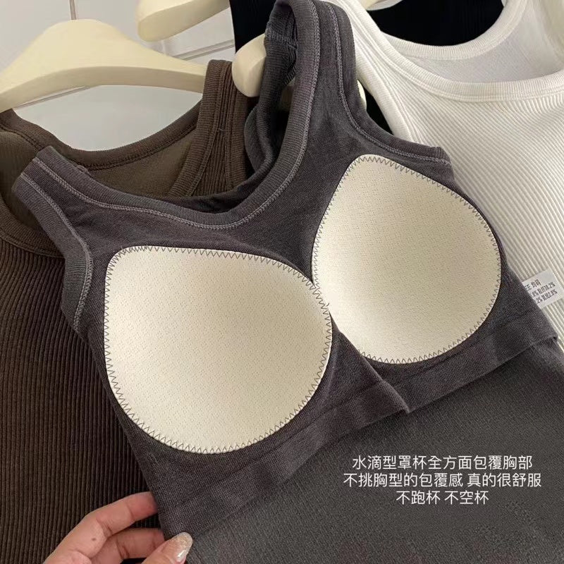 Cozy入秋暖暖針織棉固定乳膠杯中長版背心