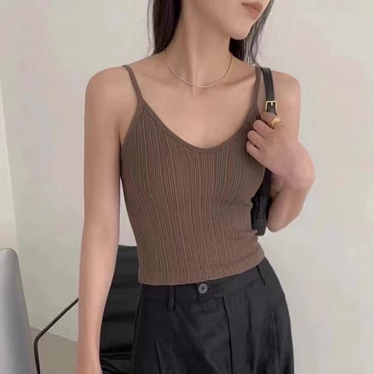 Cozy高級感細肩坑條固定杯中長版bratop小可愛