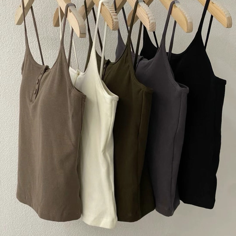 Cozy細肩帶磨毛保暖鈕扣中長版bra top