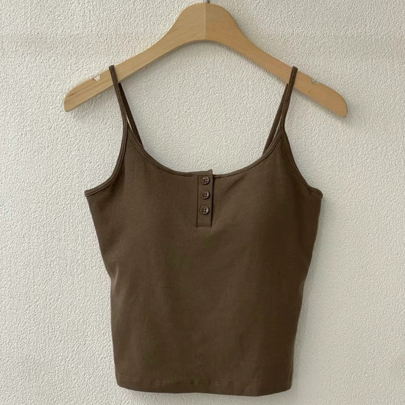 Cozy細肩帶磨毛保暖鈕扣中長版bra top