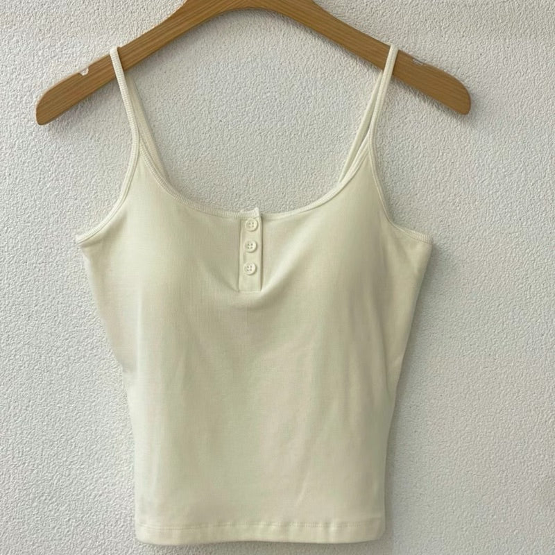 Cozy細肩帶磨毛保暖鈕扣中長版bra top