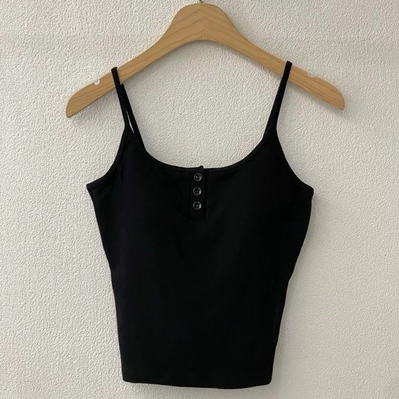 Cozy細肩帶磨毛保暖鈕扣中長版bra top