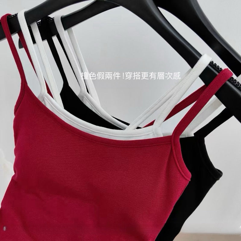 Cozy細肩帶假兩件棉質bratop 小可愛 胸墊 背心