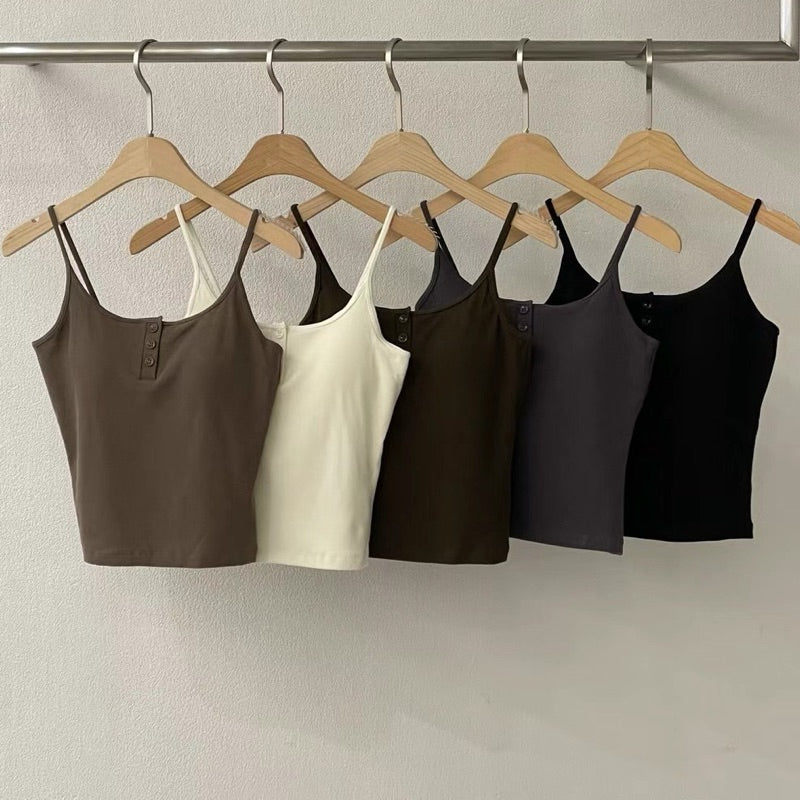 Cozy細肩帶磨毛保暖鈕扣中長版bra top