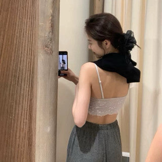 Cozy 法式輕奢深V純慾蕾絲固定杯bratop小可愛 女裝上衣