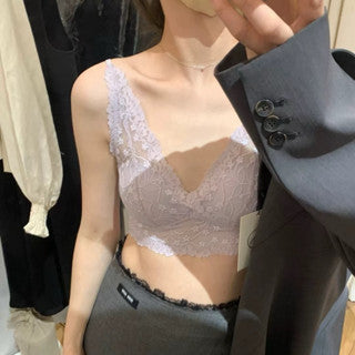 Cozy 法式輕奢深V純慾蕾絲固定杯bratop小可愛 女裝上衣