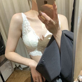Cozy 法式輕奢深V純慾蕾絲固定杯bratop小可愛 女裝上衣