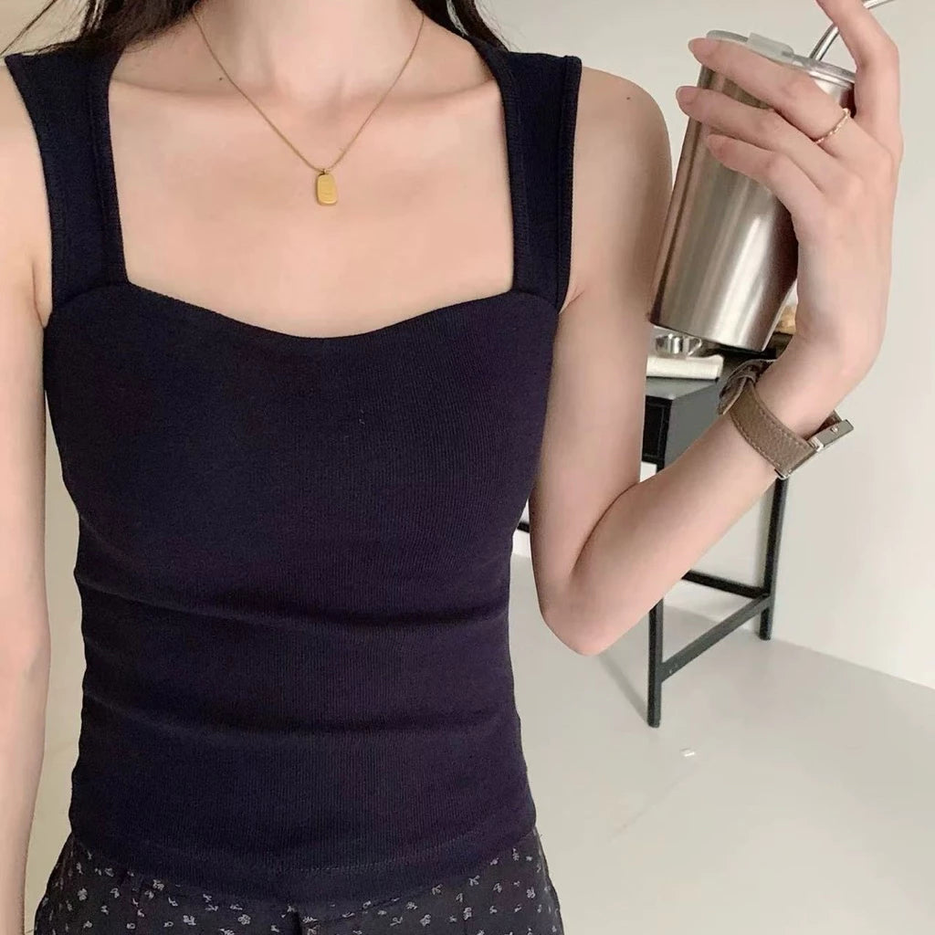 Cozy  寬肩方領遮副乳顯瘦固定杯中長版bratop