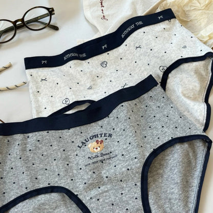 Cozy 學院風小熊棉質包臀彈性中腰內褲