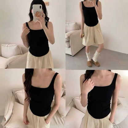 Cozy 寬肩方領抓皺顯瘦磨毛固定杯bratop 小可愛 女裝上衣