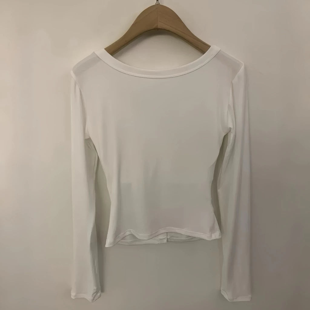 Cozy 辣！性感深V鈕扣固定杯顯瘦長袖上衣 女裝上衣