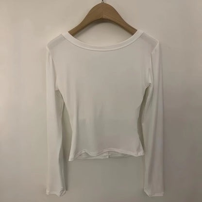 Cozy 辣！性感深V鈕扣固定杯顯瘦長袖上衣 女裝上衣