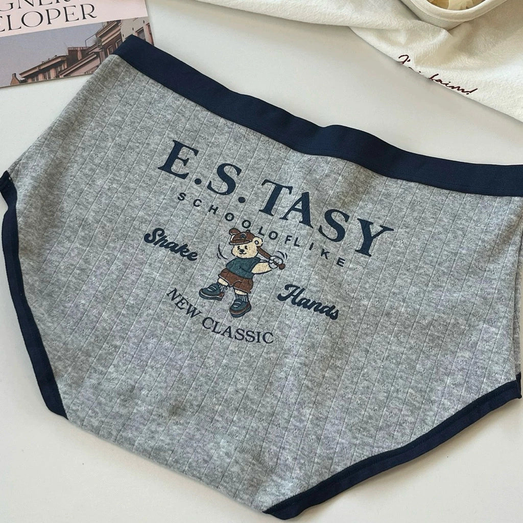 Cozy 學院風小熊棉質包臀彈性中腰內褲