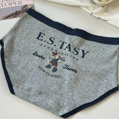 Cozy 學院風小熊棉質包臀彈性中腰內褲