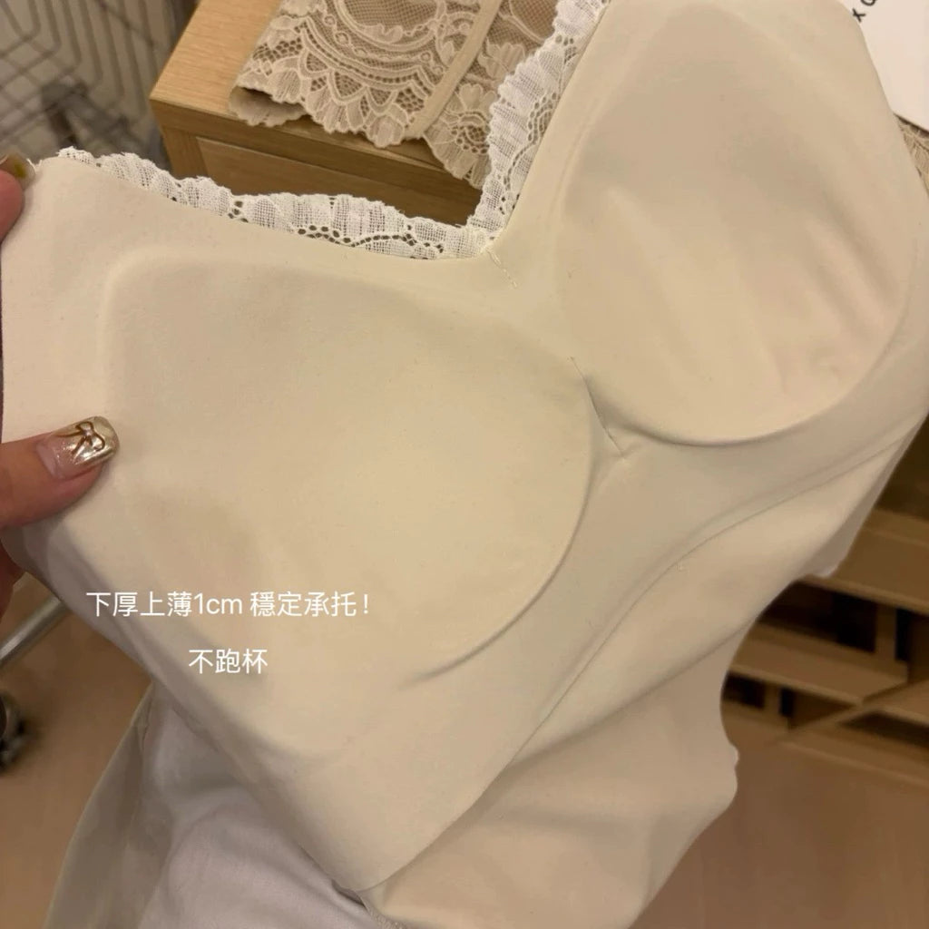 Cozy V領磨毛法式純慾蕾絲馬甲線中長版固定杯bratop