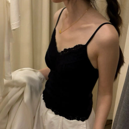 Cozy V領磨毛法式純慾蕾絲馬甲線中長版固定杯bratop