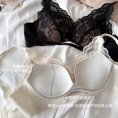 Cozy 【法式浪漫】絕美蕾絲無鋼圈內衣 無鋼圈內衣 女生內衣 裸感無痕 托高 深V 蕾絲刺繡 小胸內衣 調整型內衣