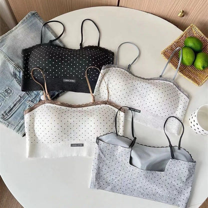 Cozy 甜美蕾絲波點棉質固定杯bratop小可愛 女裝上衣