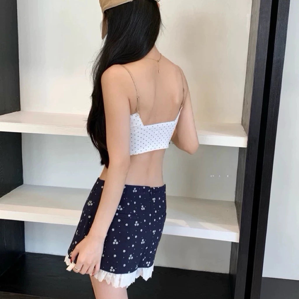 Cozy 甜美蕾絲波點棉質固定杯bratop小可愛 女裝上衣