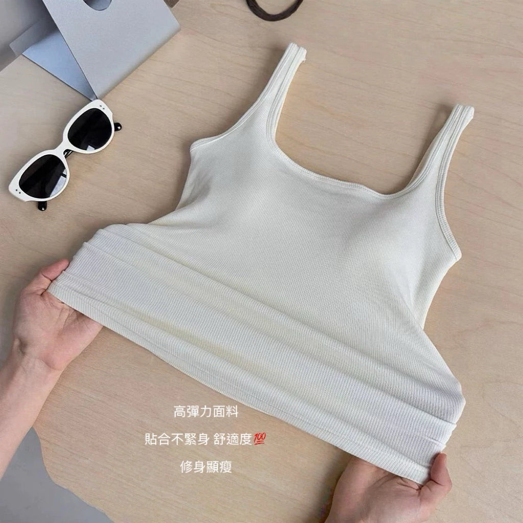 Cozy 寬肩方領抓皺顯瘦磨毛固定杯bratop 小可愛 女裝上衣