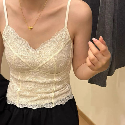 Cozy V領磨毛法式純慾蕾絲馬甲線中長版固定杯bratop