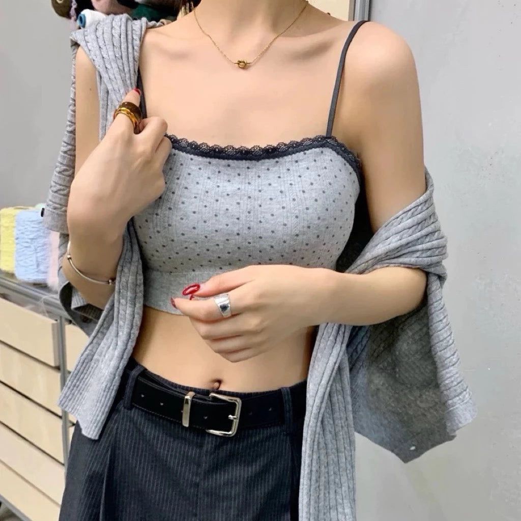 Cozy 甜美蕾絲波點棉質固定杯bratop小可愛 女裝上衣