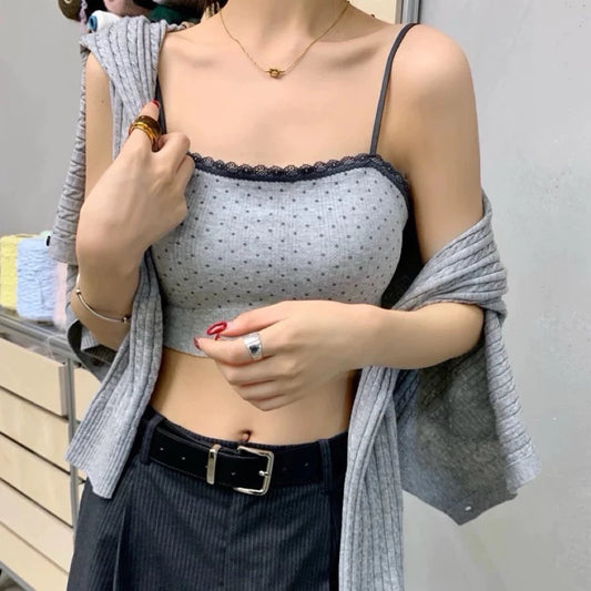 Cozy 甜美蕾絲波點棉質固定杯bratop小可愛 女裝上衣